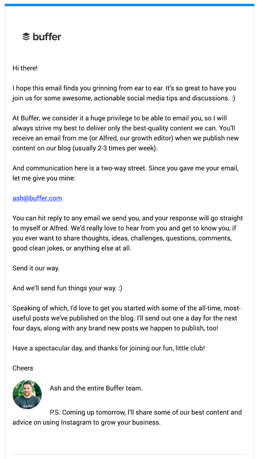 Screenshot of email from Buffer